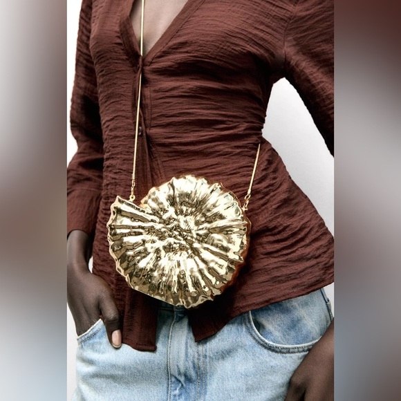 Zara mini gold shell purse crossbody with chain clutch evening party cocktail - Picture 6 of 8